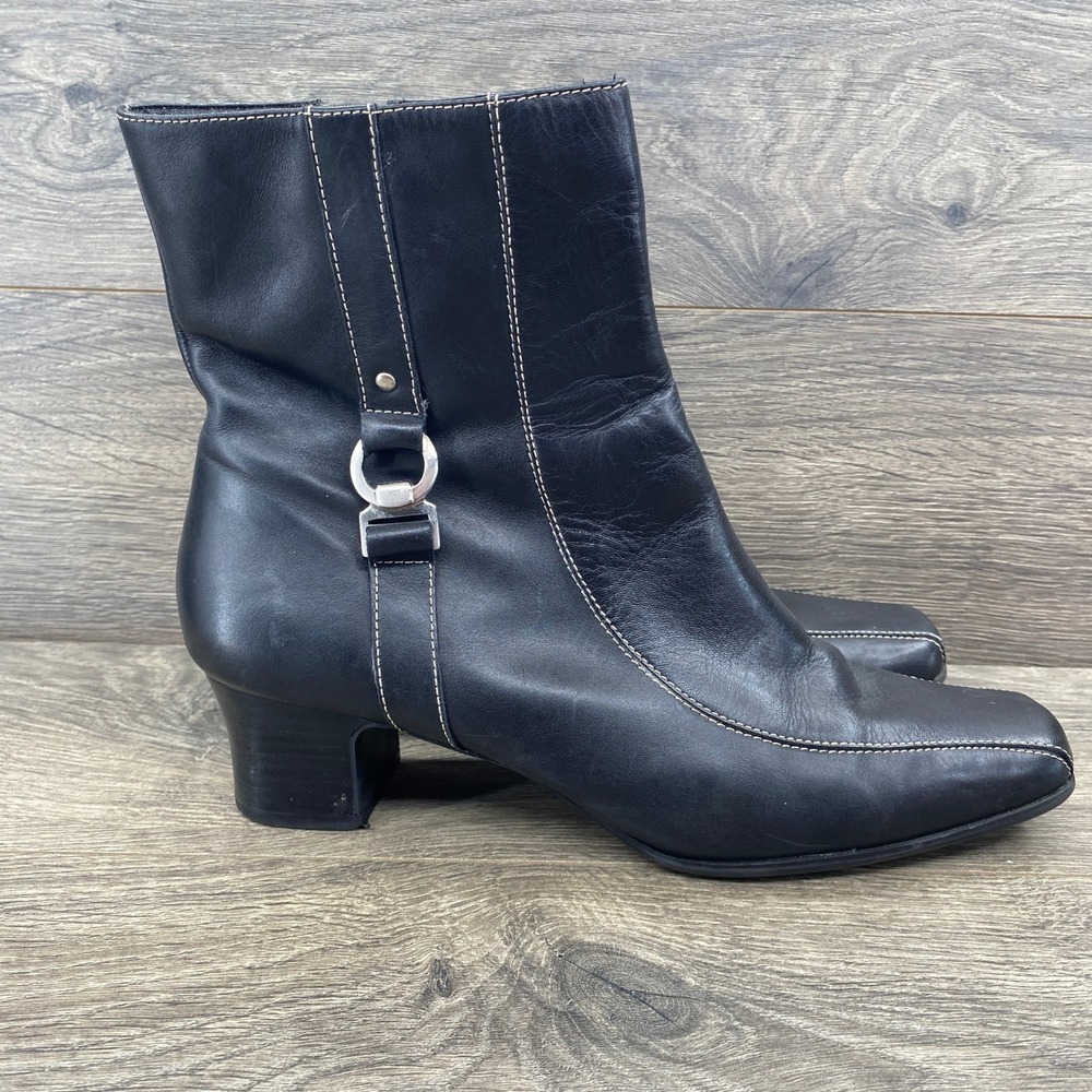 Covington Waverly Ankle Boots Womens 10M Black Leather Square Toe Block Heel Zip